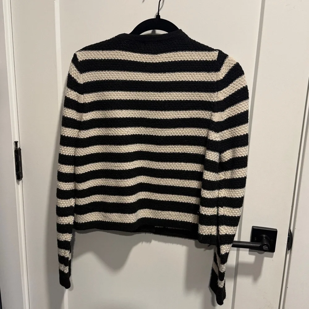 a new day Black and Cream Striped Cardigan Boxy Boucle Medium EUC